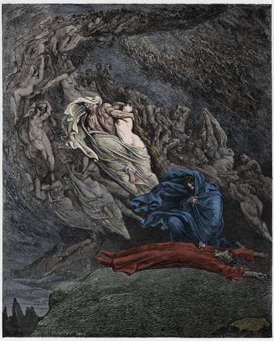 Inferno, Canto 5: Francesca Da Rimini describes her death (illustration from The Divine Comedy) by Gustave after Dore